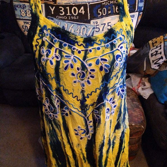 Pams Dresses & Skirts - PAMS COLLECTION - SIZE FREE - HIGH LOW DRESS - YELLOW/BLUE